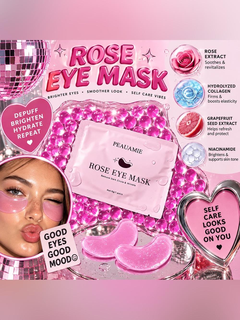 Rose Eye Masks, Set of 3 🍷💕